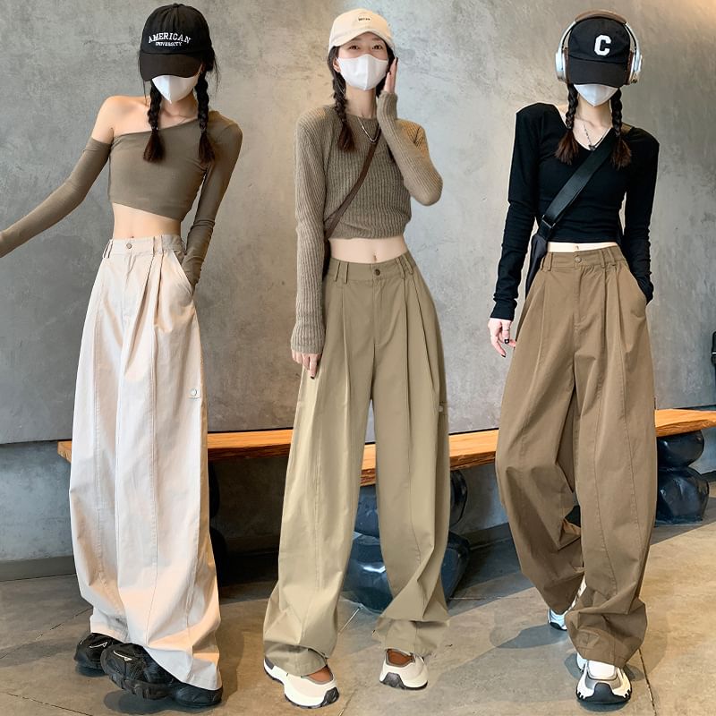 Luminato - Mid Rise Plain Wide Leg Broek
