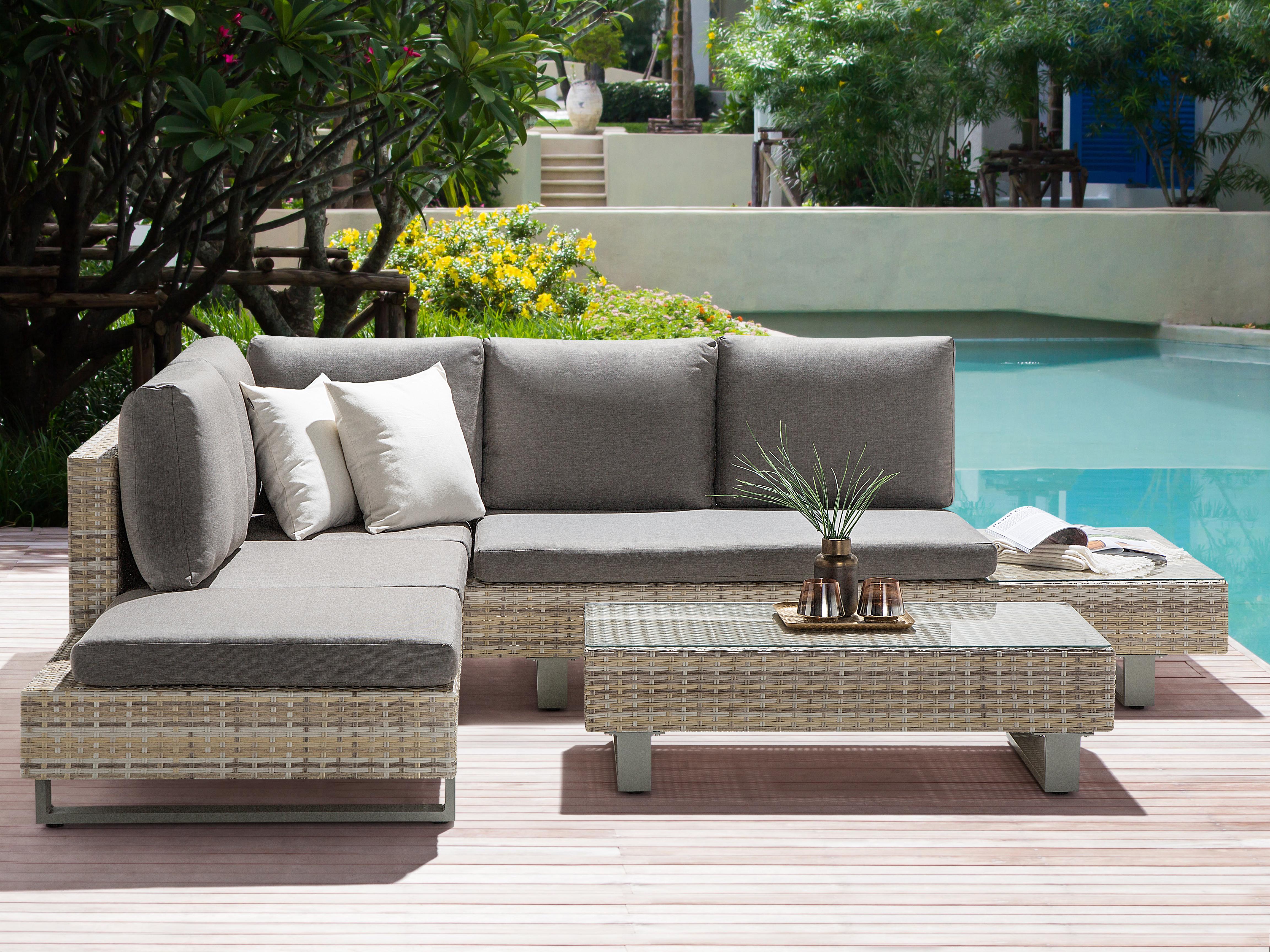 Tuin hoekloungeset met tafel 5-zits LANCIANO rechtszijdig PE rotan Grijs