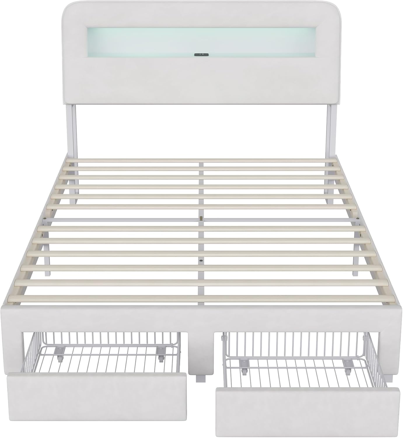 DULRLLY Bett 140x200 cm mit Stauraum, Polsterbett Doppelbett mit Schubladen, Kopfteil mit LED und USB-Anschlüssen,Jugendbett Stauraumbetten für Erwachsene und Jugendliche, Ohne Matratz