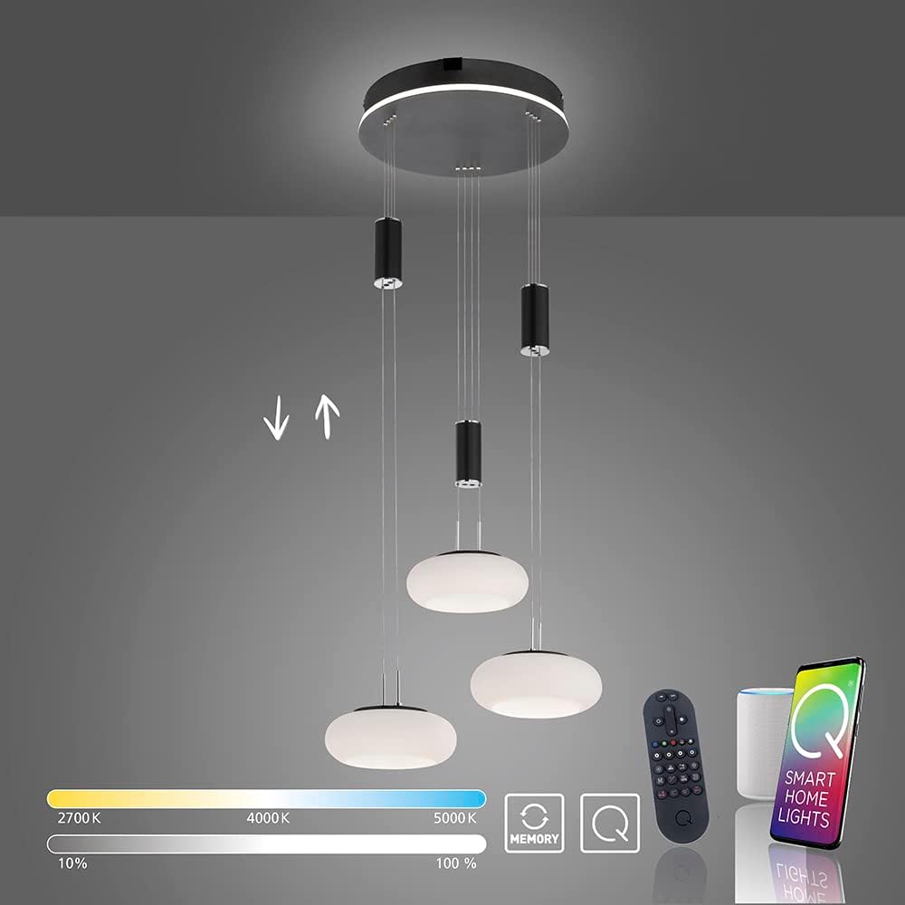 Paul Neuhaus LED Pendelleuchte aus Glas, Q Etienne Smart Home, CCT Lichttemperaturwechsel, höhenverstellbar, Fernbedienung…