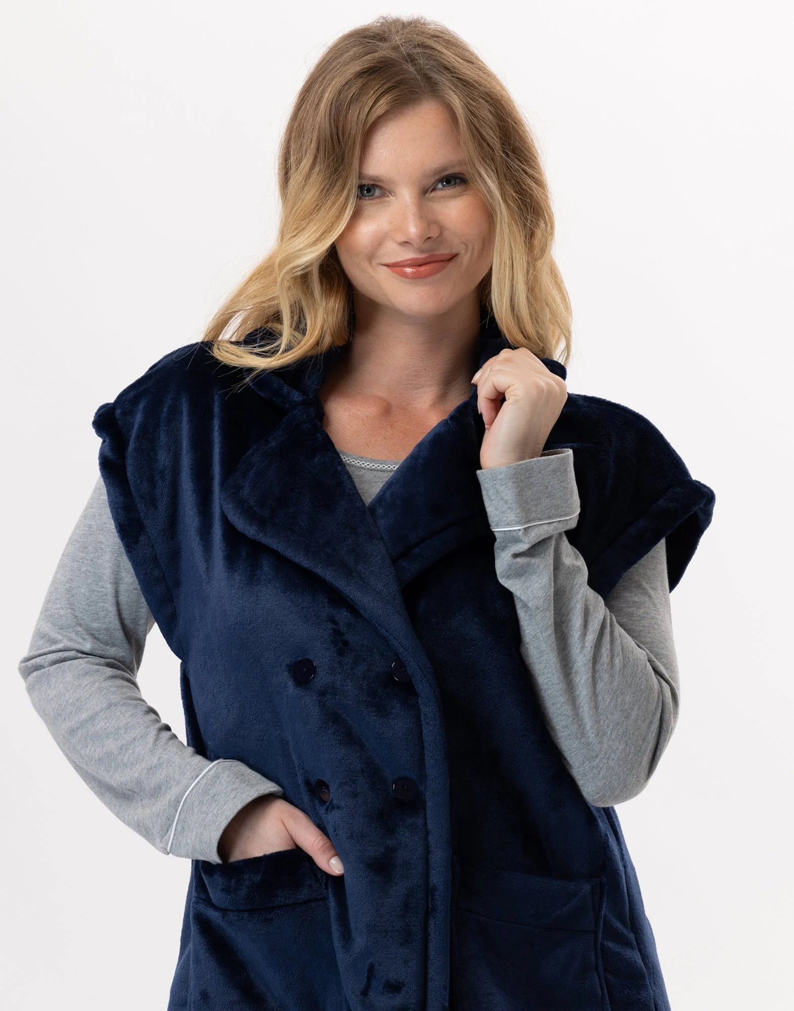 ESSENTIEL 876 - Veste en peluche flanelle | Bleu