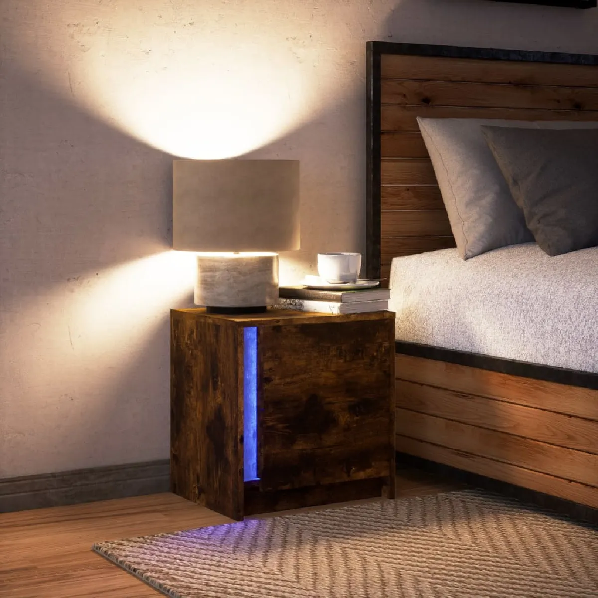 vidaXL Armoire de chevet LED - Chêne fumé