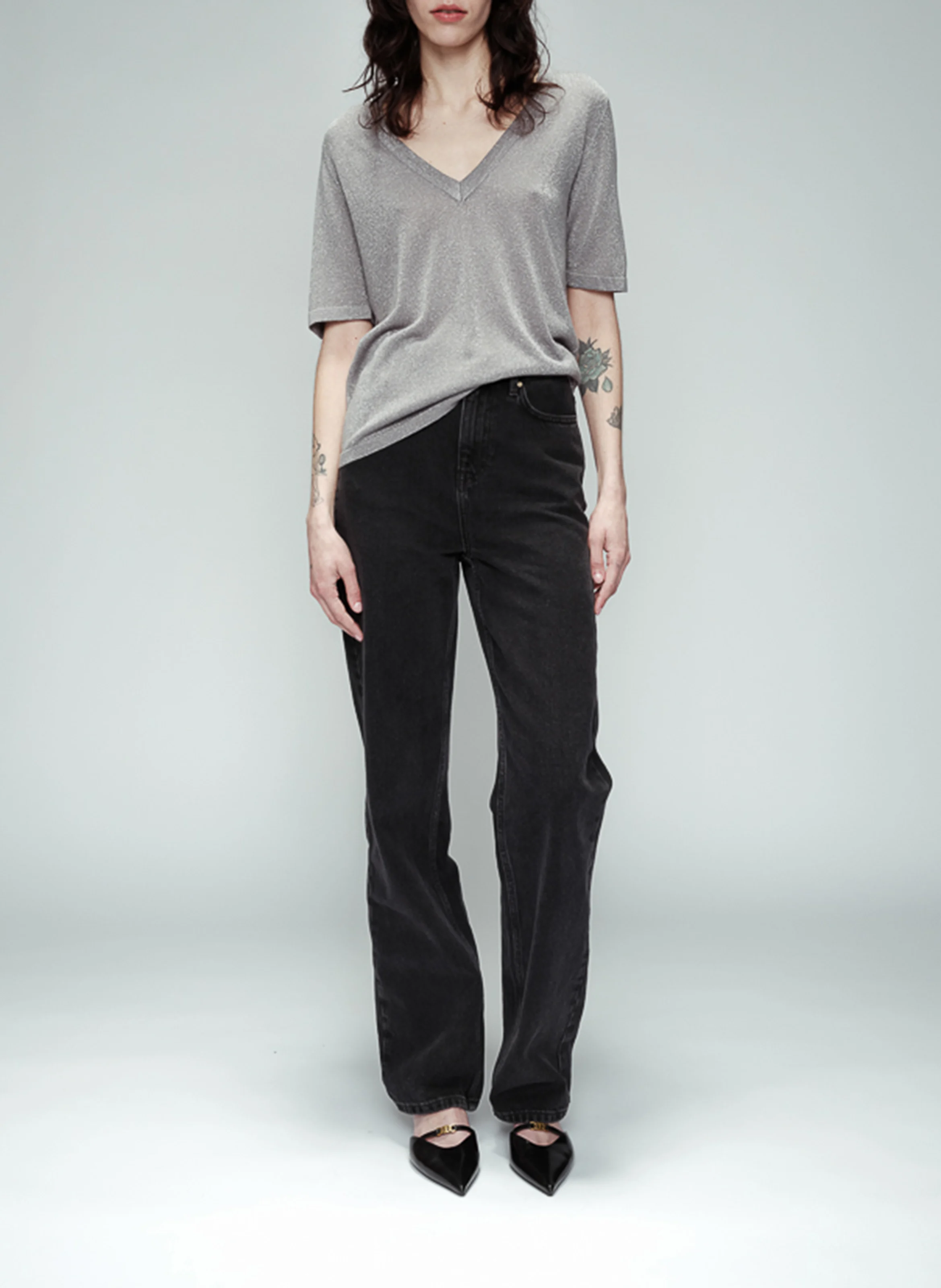 OMALIA - Tee-shirt col V | Argent