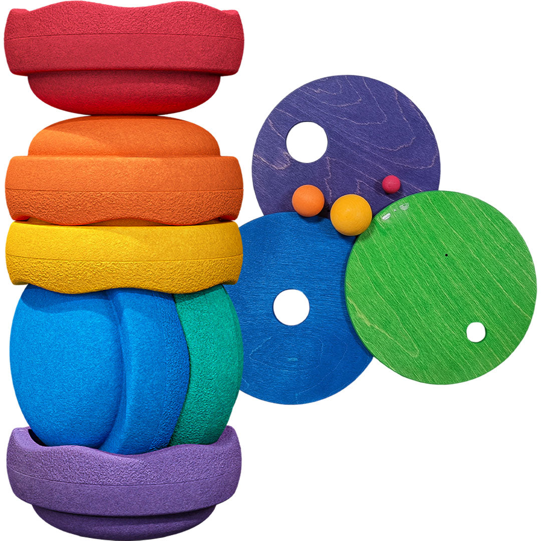 Stapelstein original rainbow classic met rolling discs - 6st   3st