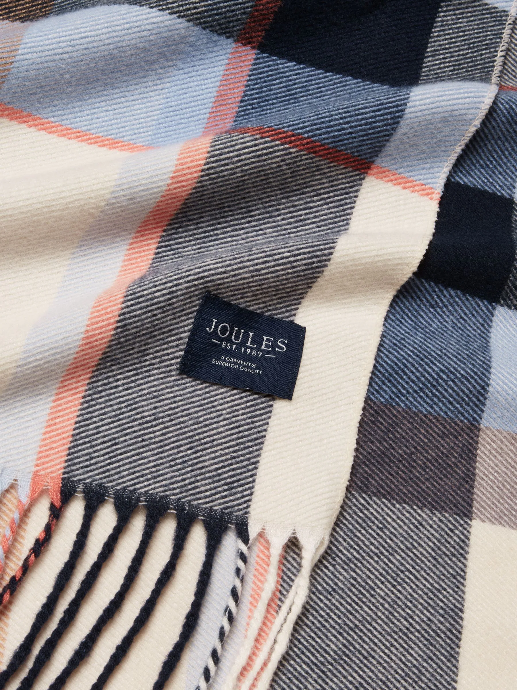 Crème en blauw - Joules Langtree Large Scarf