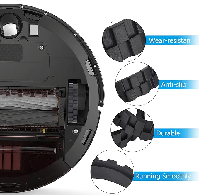(2er Set) Ersatz Gummi Reifen Anti-Rutsch Rad Pneu für iRobot Roomba Staubsauger Roboter Serie 500 bis 800 - Schwarz