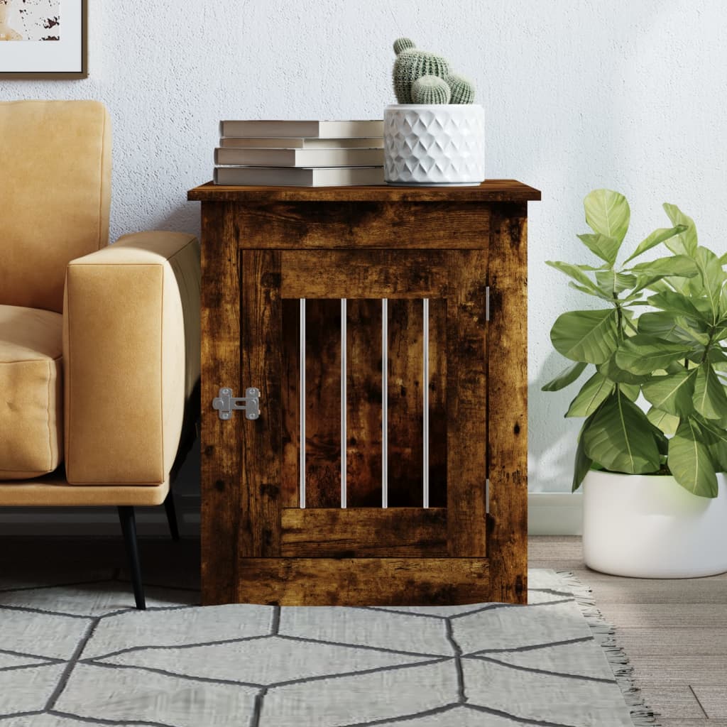 Meuble de cage pour chiens chêne fumé 55x75x65 cm