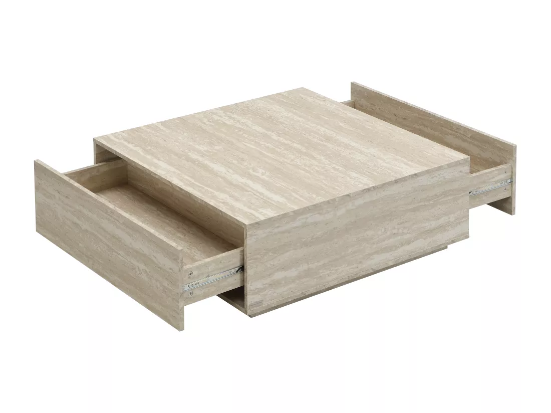 Table basse avec 2 tiroirs en MDF - Effet travertin beige - ANTRIM de Pascal Morabito