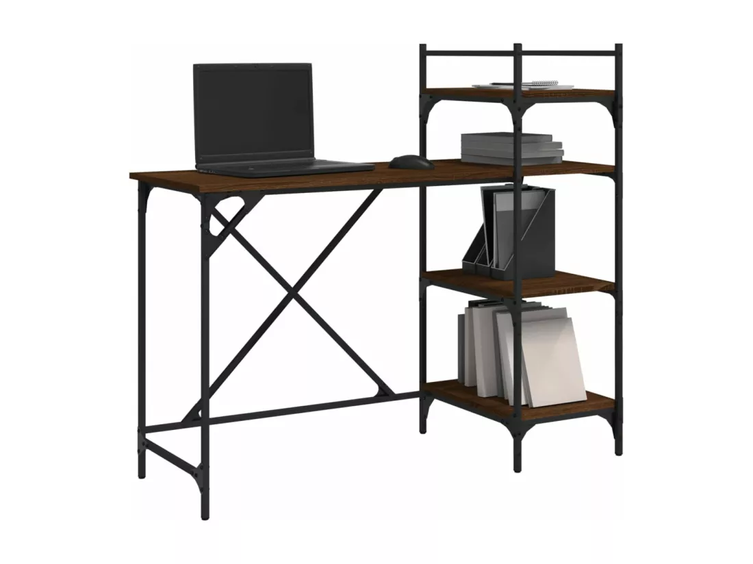 Bureau d'ordinateur avec étagères chêne marron 120x47x109 cm