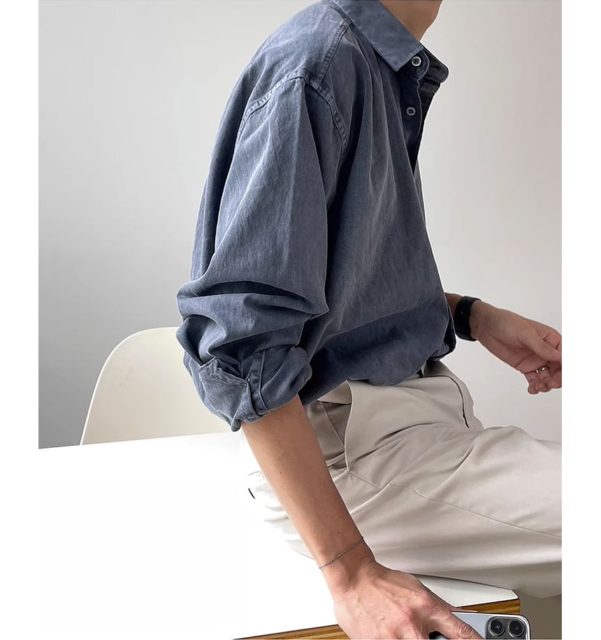 Omozando - Denim overhemd met lange mouwen