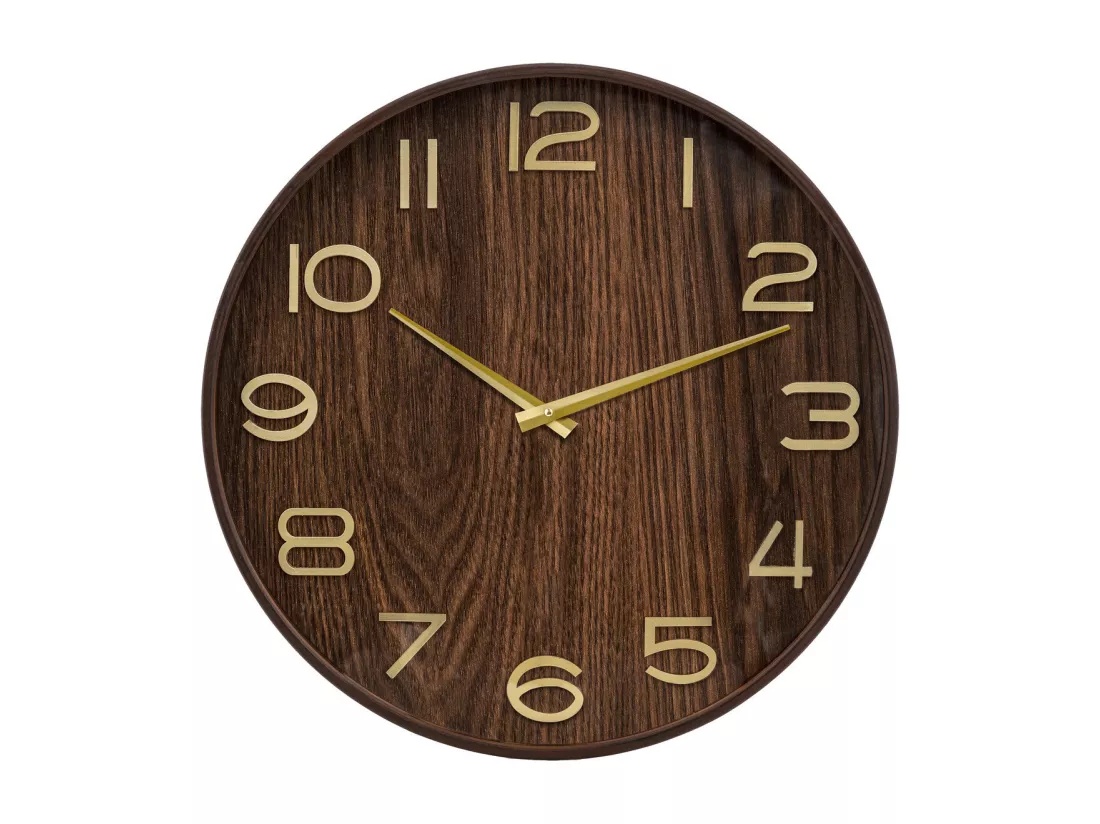 Pendule murale en bois Marron Tonka et verre D 55 cm