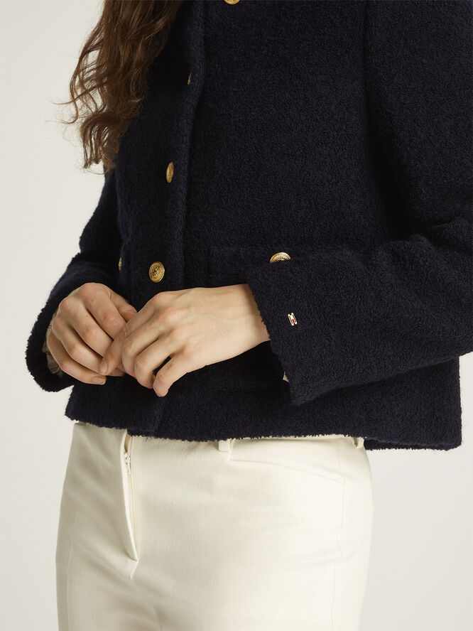 Tommy Hilfiger CROP BOUCLE GOLD BUTTON JACKET Dark night navy