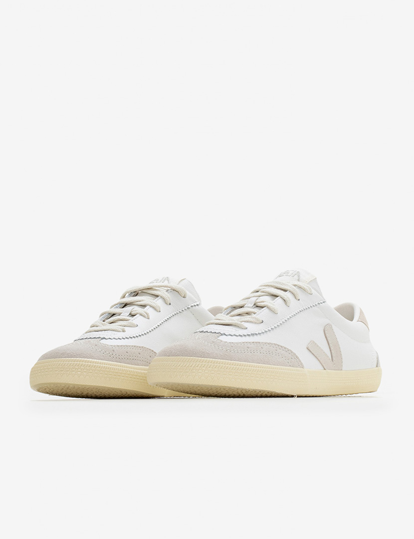 White-Grey Leather Volley Sneakers