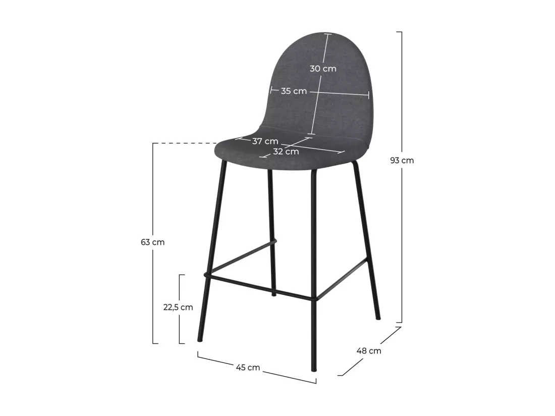 Lot de 2 chaises pour îlot central en tissu gris foncé 63 cm - Léna