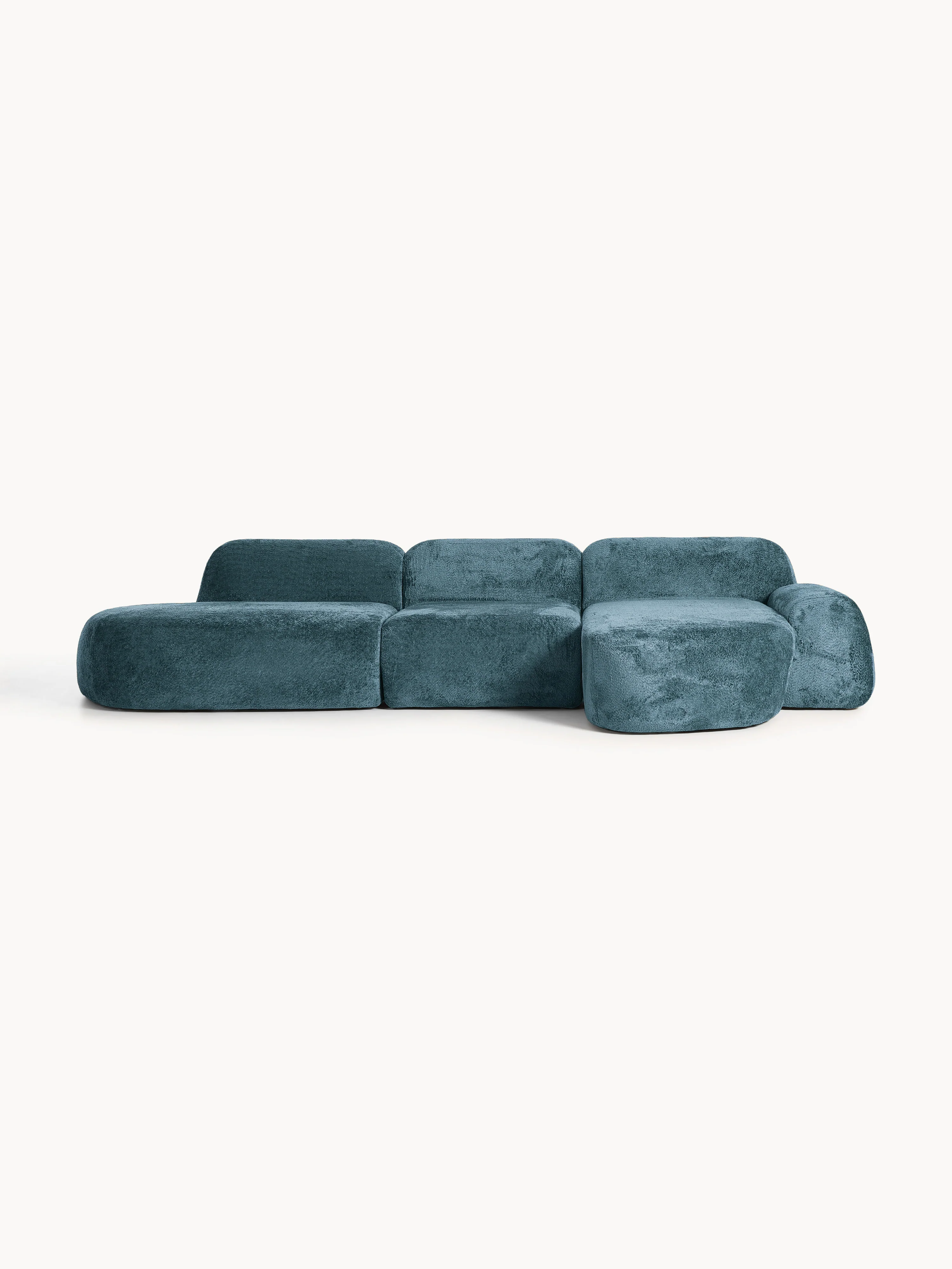 Modulaire teddy-bouclé hoekbank Wolke (4-zits) met chaise longue