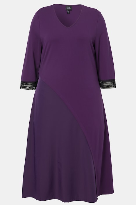 Punto-Kleid, A-Linie, Tafteinsatz, V-Ausschnitt, 3/4-Arm