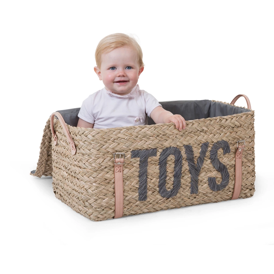 CHILDHOME Rattan Aufbewahrungskorb mit Gurt 2er Set