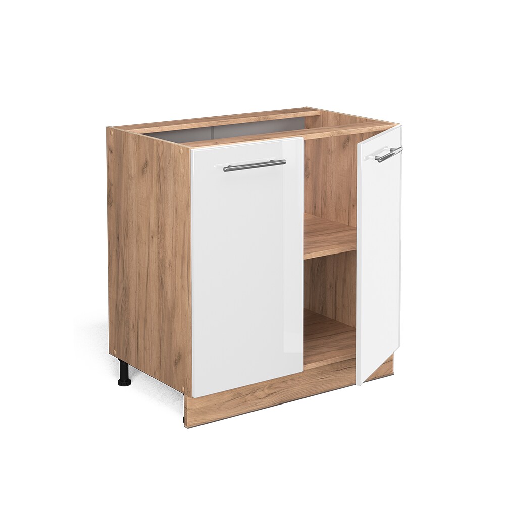 Vicco Unterschrank Küchenschrank Küchenmöbel Fame-Line Eiche Weiß modern 80 cm Küche Einbauküche Drehtür Einlegeboden Blende Küchenzeile Hochglanz