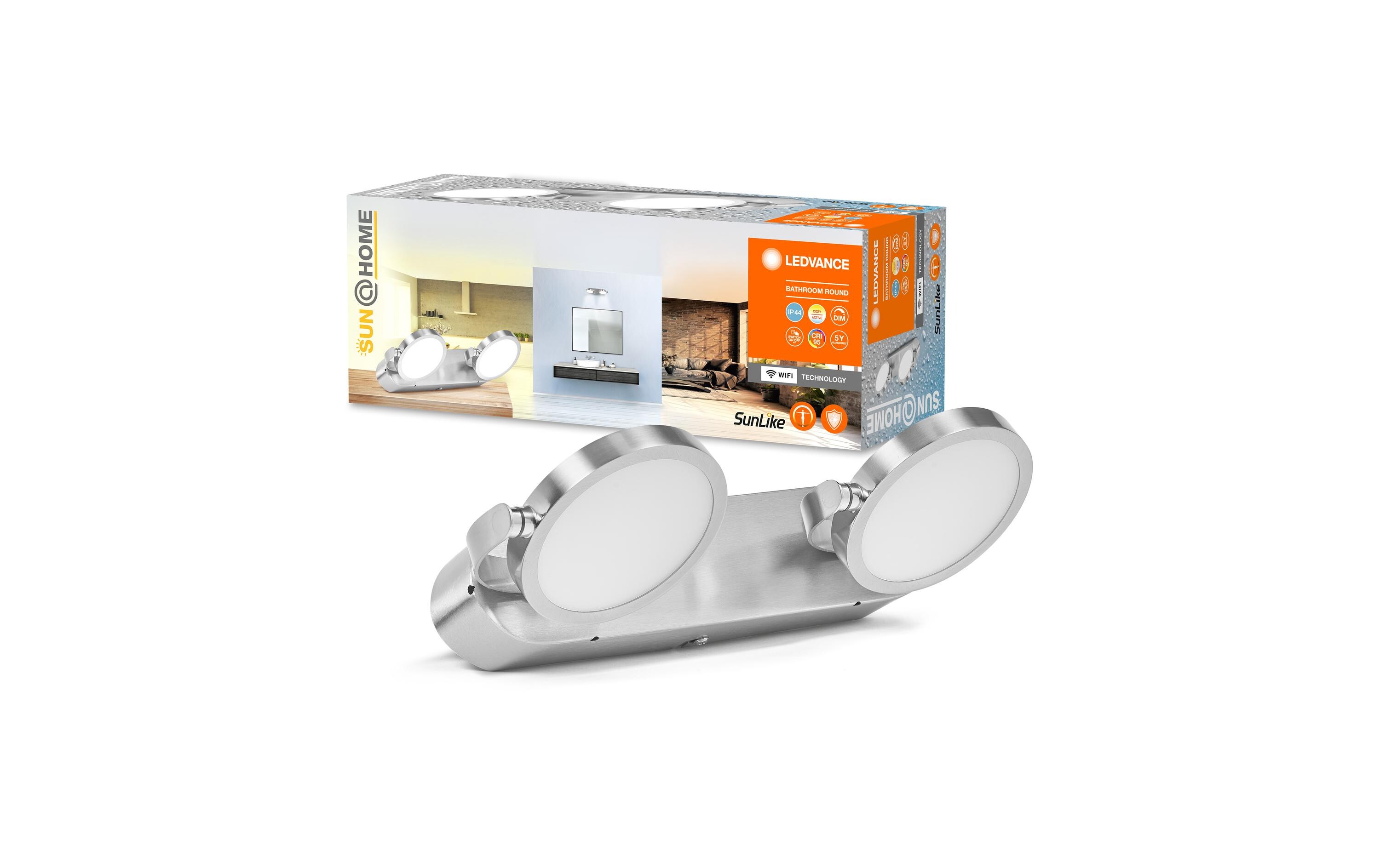 Badezimmerleuchte Sun@Home Round, 14W, 2200-5000K, Silber<br>Smarte Badezimmerleuchte
