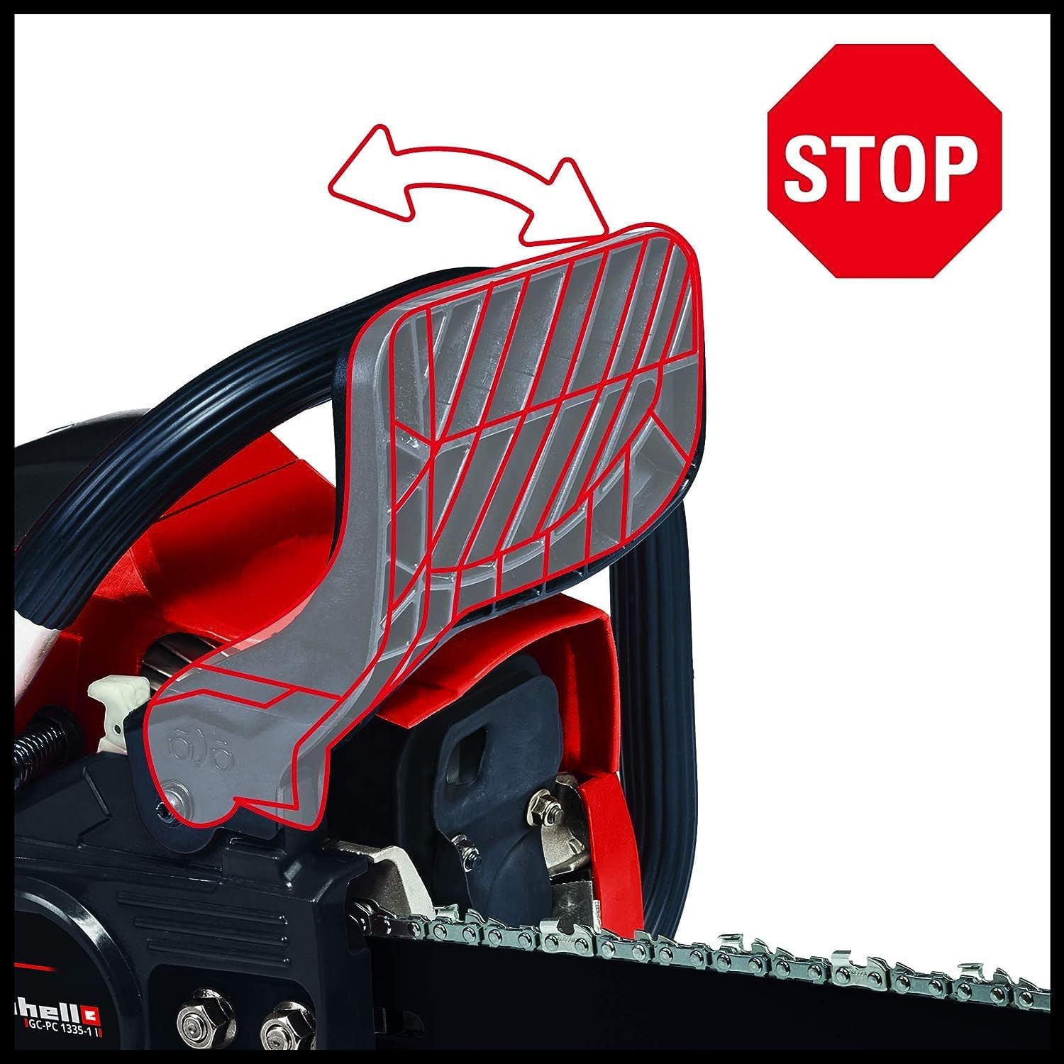 Einhell Benzin-Kettensäge GC-PC 1335/1 I (OREGON-Qualitätsschwert und –kette, Auto-Choke und Primer, digitale Zündung, Antivibration, Rückschlagschutz mit Sofort-Kettenbremse)