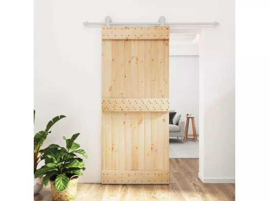 Porte coulissante et kit de quincaillerie 90x210 cm pin massif