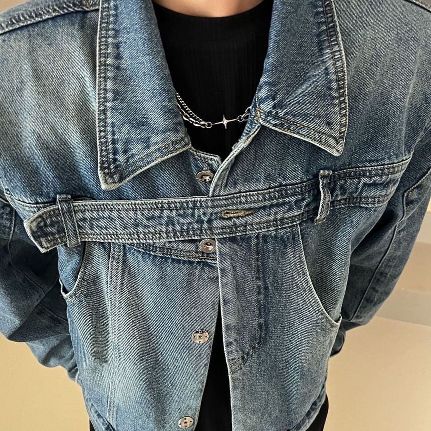Savenne - Gewassen denim jasje met kraag en knopen