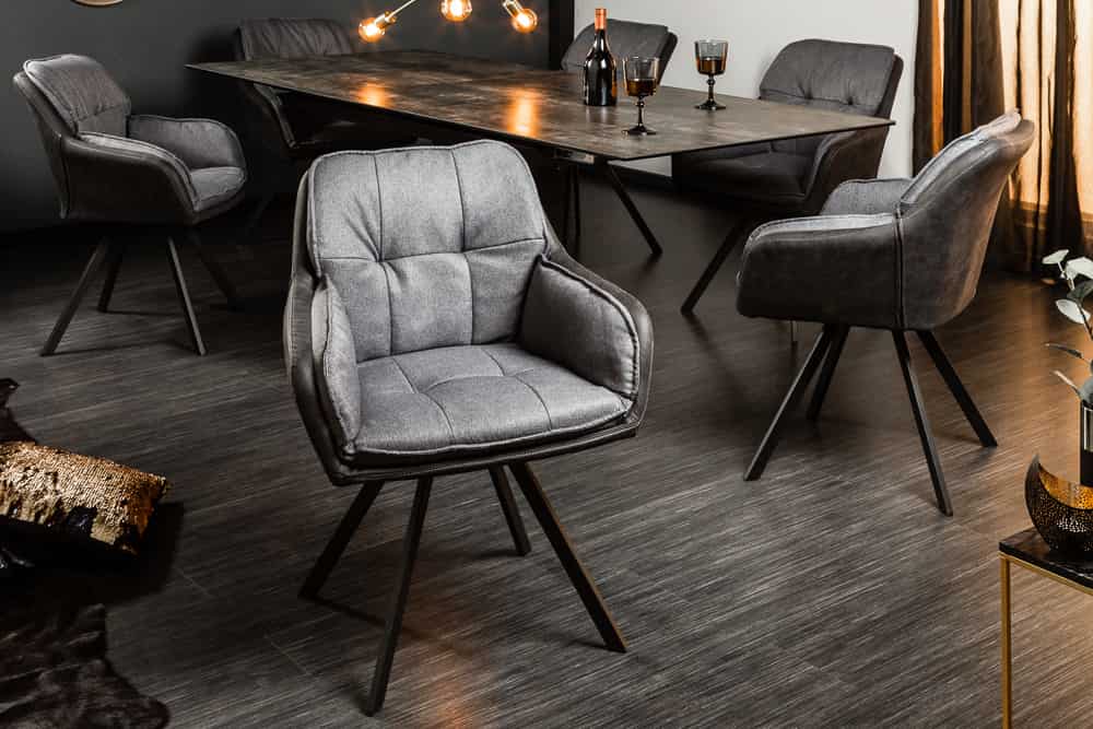 Drehbarer Design Stuhl MR. LOUNGER anthrazit grau Microfaser Flachgewebe mit Armlehne