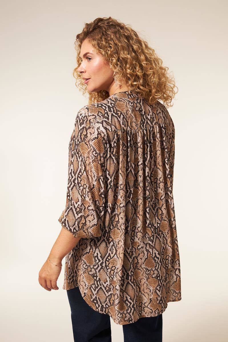 Miss Etam Plus tuniek Callie met slagenprint bruin