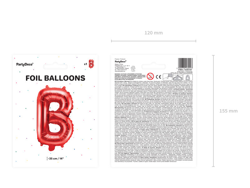 Folie Ballon Letter B Rood Leeg 35cm