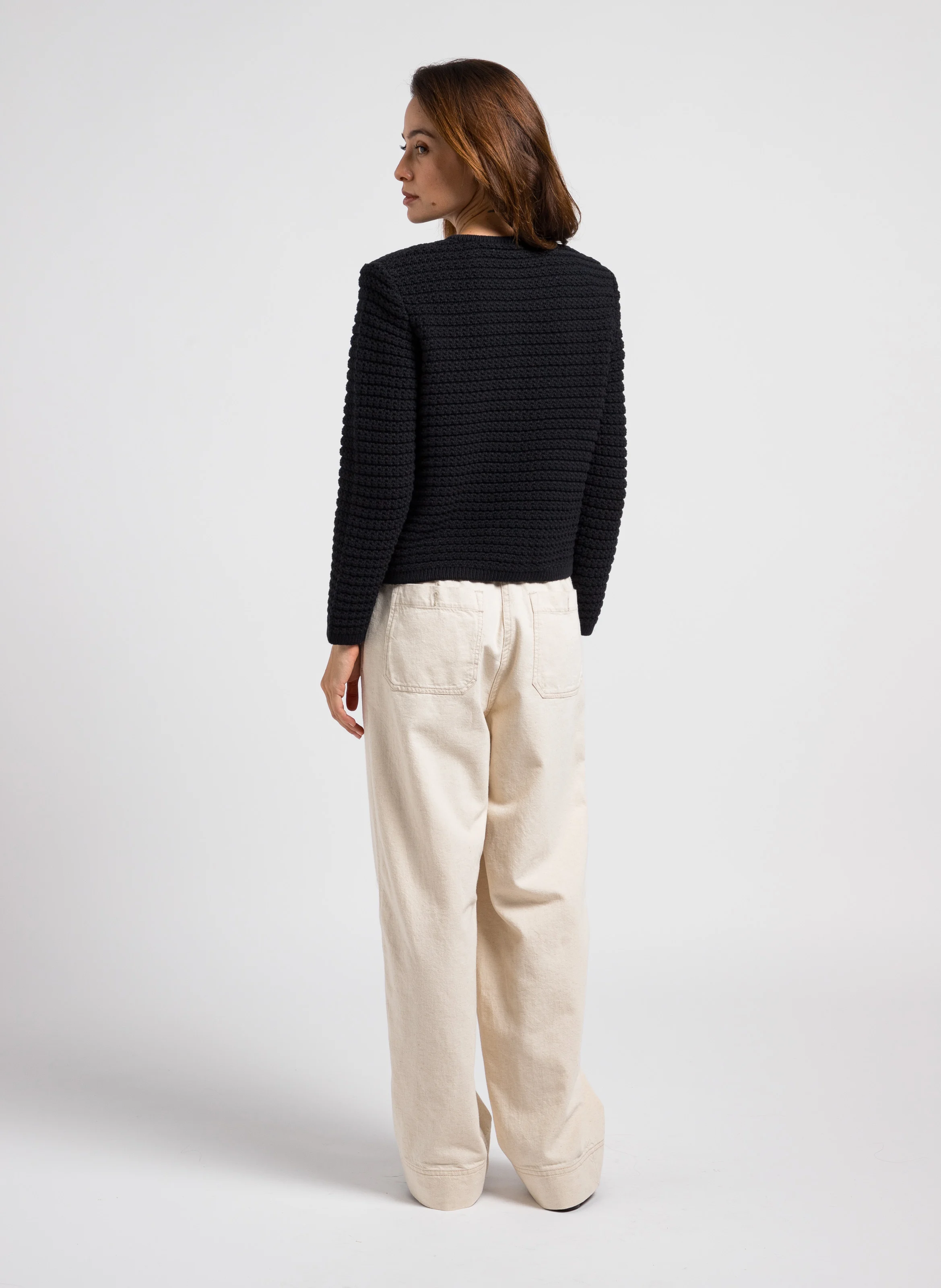 GASPARD - Gilet droit col rond en coton mélangé | Noir