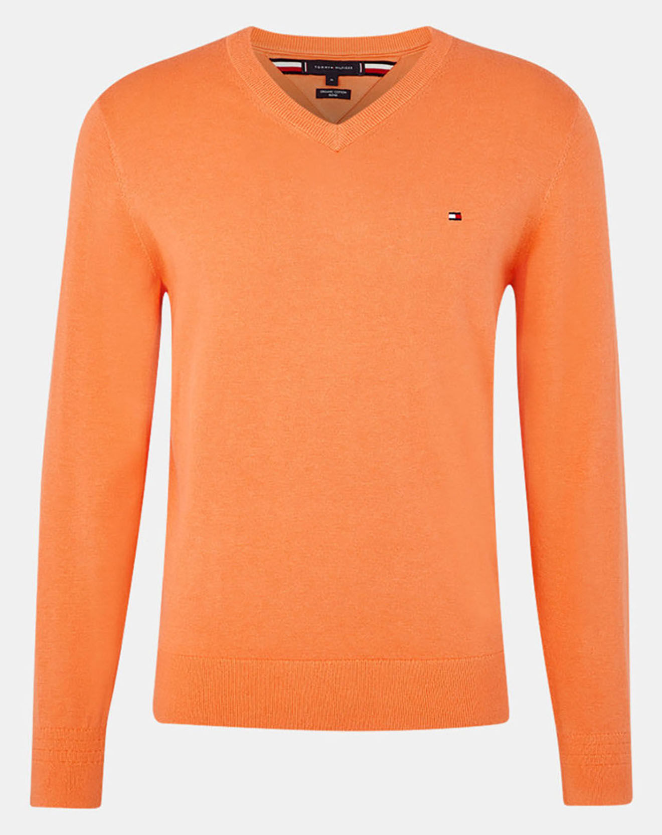 Tommy Hilfiger Pull col V en Coton Bio & Soie orange