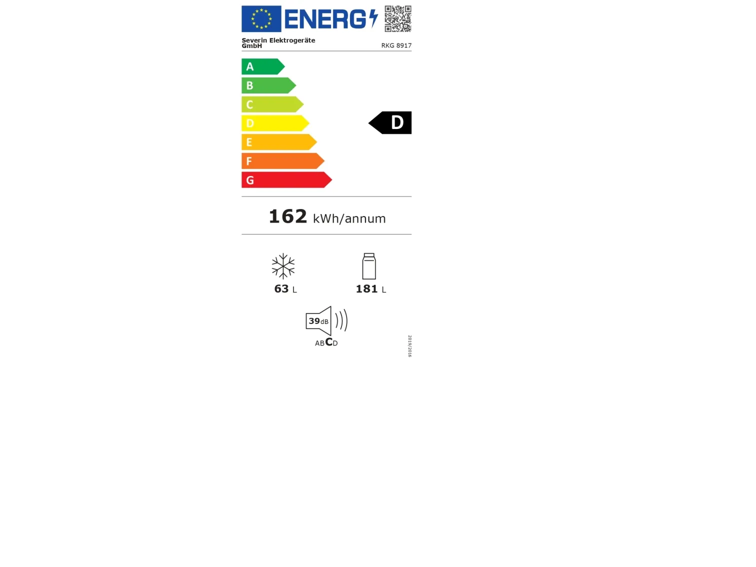 Severin RKG 8917, 244 L, N-ST, 39 dB, 4 kg/24t, D, Rød