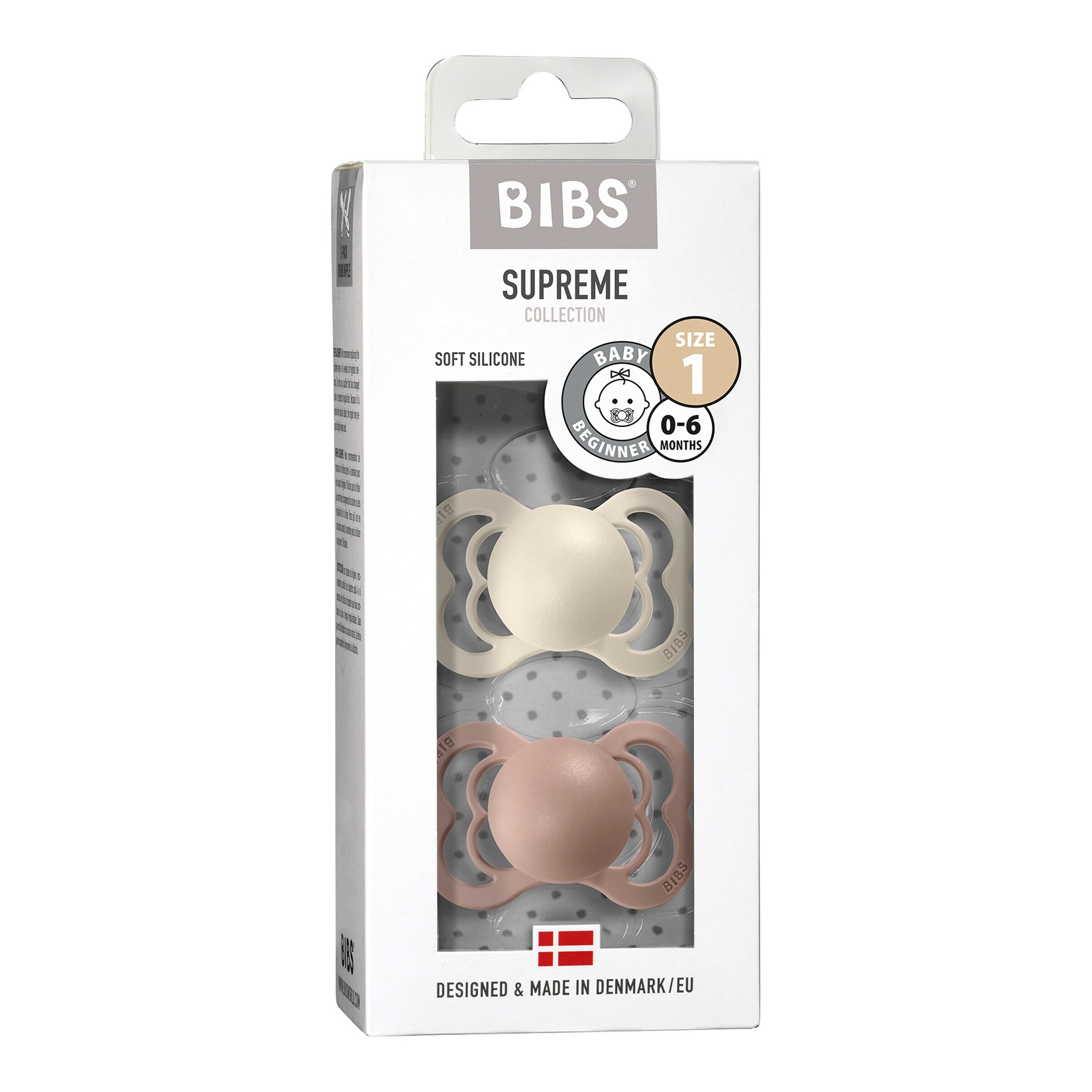 BIBS 2er-Pack Supreme Schnuller Silikon, 0-6M beige / rosa