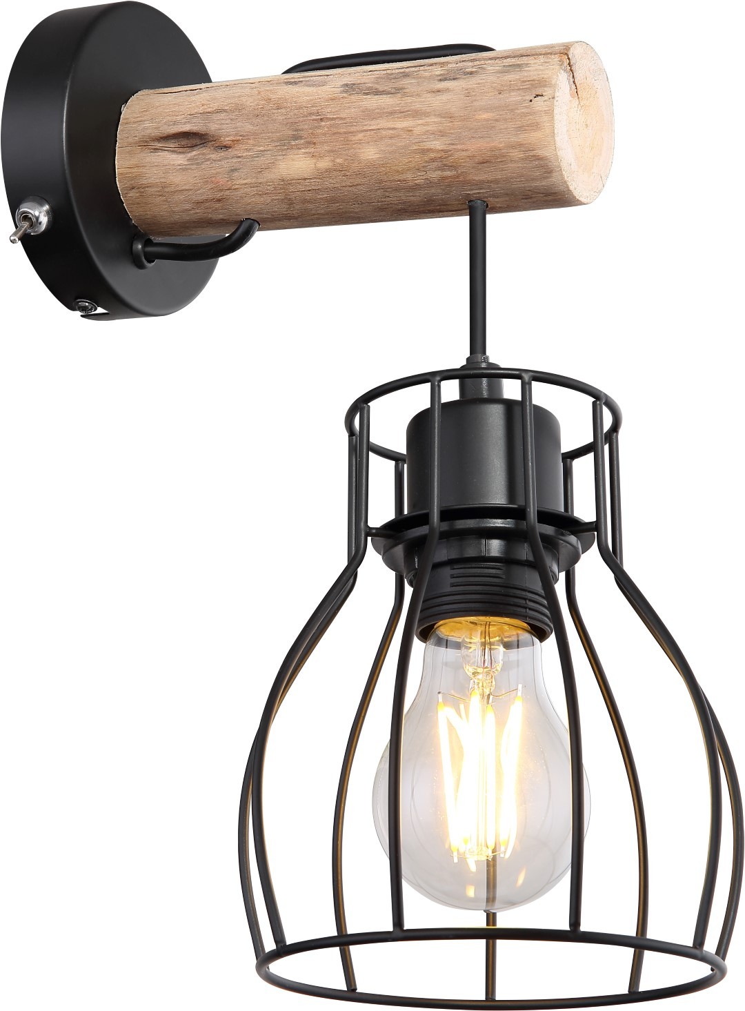 Wandlampe - schwarz-natur - Metall-Holz - 30 cm hoch
