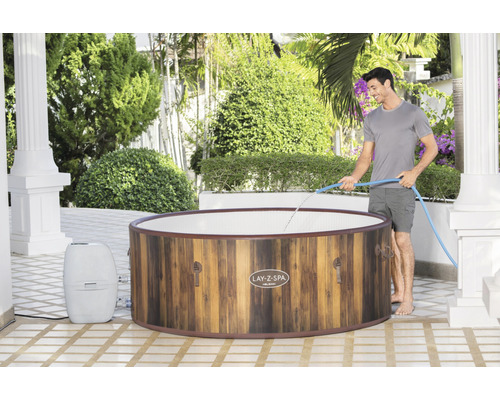 Bestway® LAY-Z-SPA® Helsinki AirJet™ opblaasbare hottub met 180 luchtjets, multifunctionele pomp, geïntegreerde verwarmingsfunctie en afsluitbare thermische afdekking, bruin