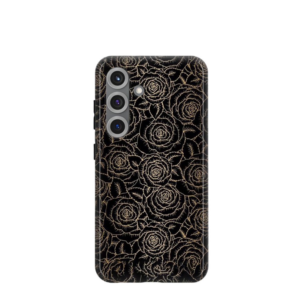 Samsung Galaxy S25 Hybrid (Kunststoff / Gummi) Hülle Rosenzauber 1 - Schwarz