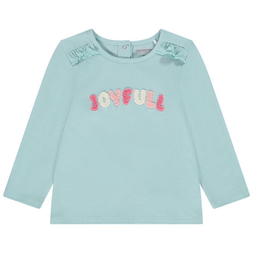 T-shirt manches longues patch appliqué bouclettes pour bébé fille - Bleu