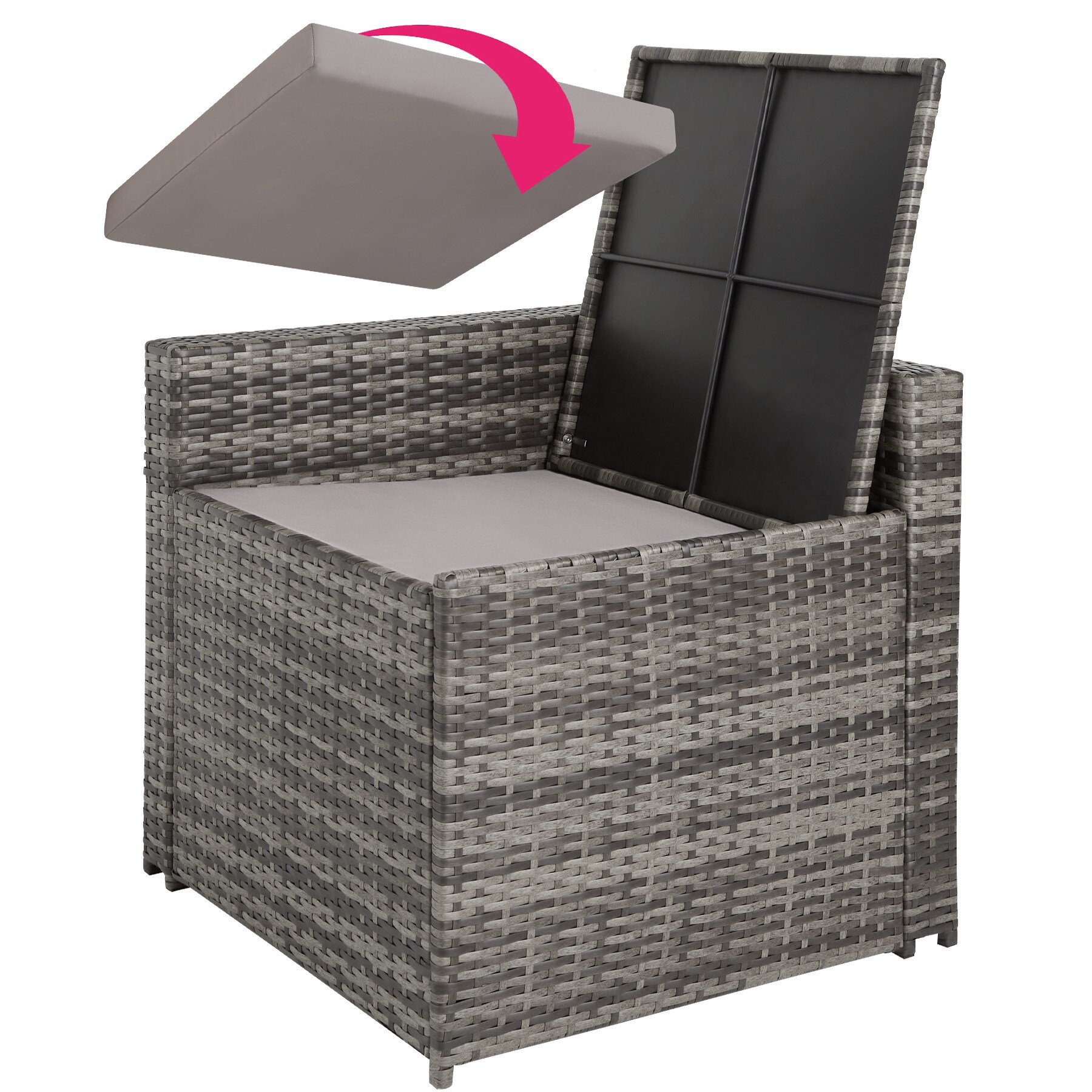 tectake® Rattan Lounge, für 6 Personen, große Aufbewahrungsbox, mit Sicherheitsglasplatte