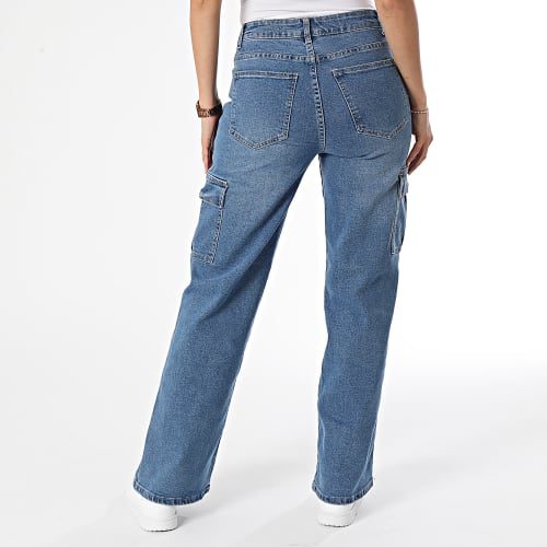 Pantalon Cargo Jean Flare Femme Bleu Denim