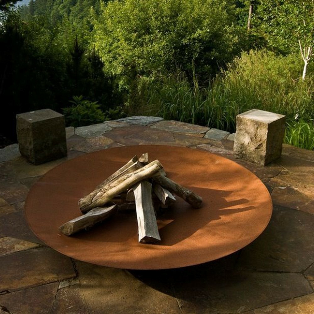 Brasero keyo ø120 cm - acier corten - chauffage exterieur - feu de bois - effet rouille - h : 21 cm - resistance au gel