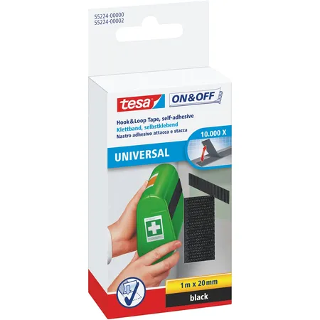 tesa Universal On & Off Klettband, schwarz 1mx20mm