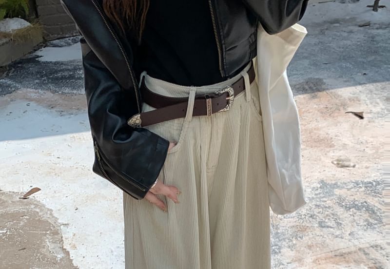 RONIN - Hoge taille effen corduroy broek met wijde pijpen