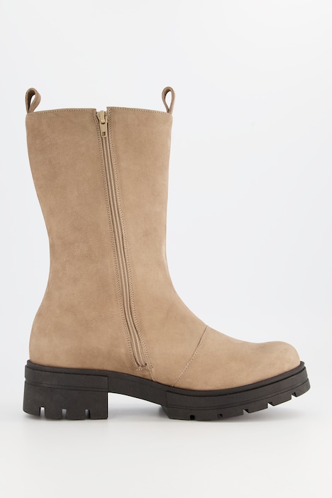 Leder-Stiefeletten, Elastikeinsatz, Profilsohle, Weite H