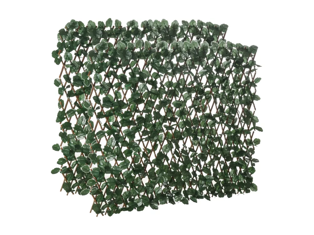 Lot de 2 haies artificielles feuilles de lierre - treillis extensible - brise-vue canisse végétale feuillage réaliste osier polyester