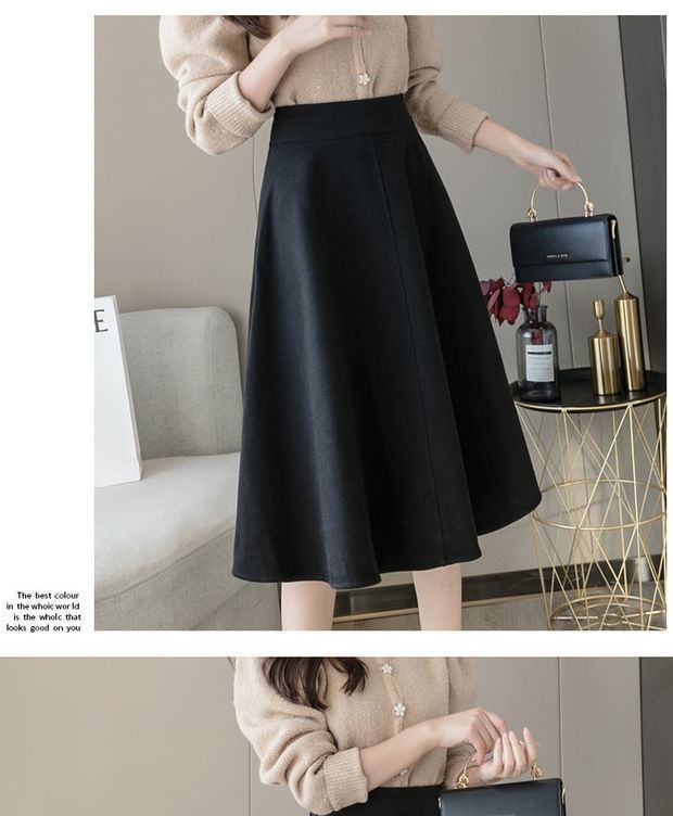 INEN - Hoge taille effen midi A-lijn rok