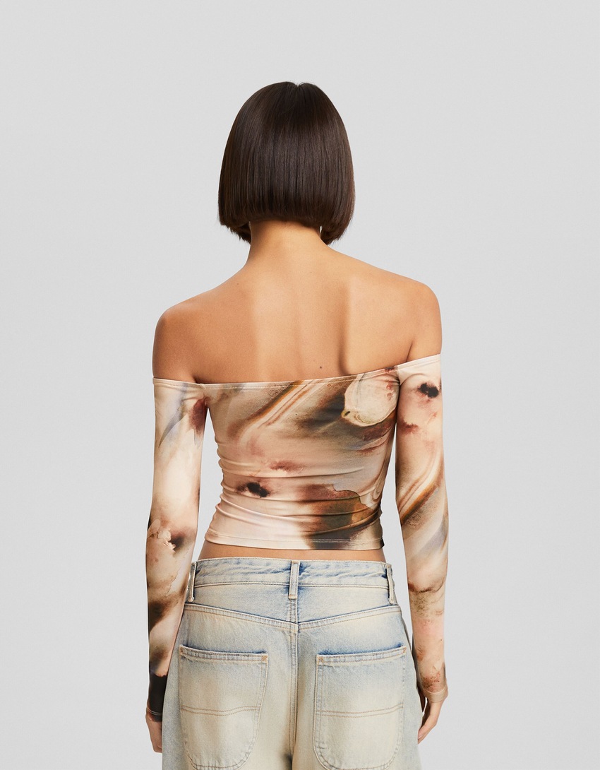 Camiseta de manga comprida com estampa Bardot