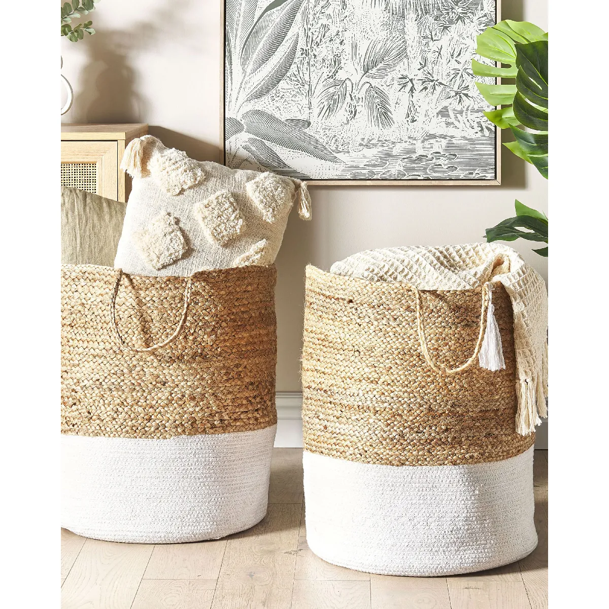 Beliani GAJAR - Lot de 2 paniers en juge blanc et beige