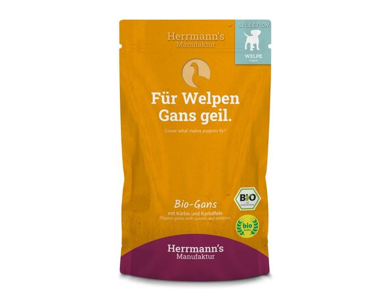 Herrmann's Nassfutter Welpe Bio Gans mit Spinat und Kartoff Ergänzungsnahrung für Welpen