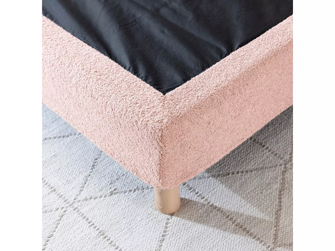 Cache-sommier bouclette intégral rose 140x190 - Boucletta