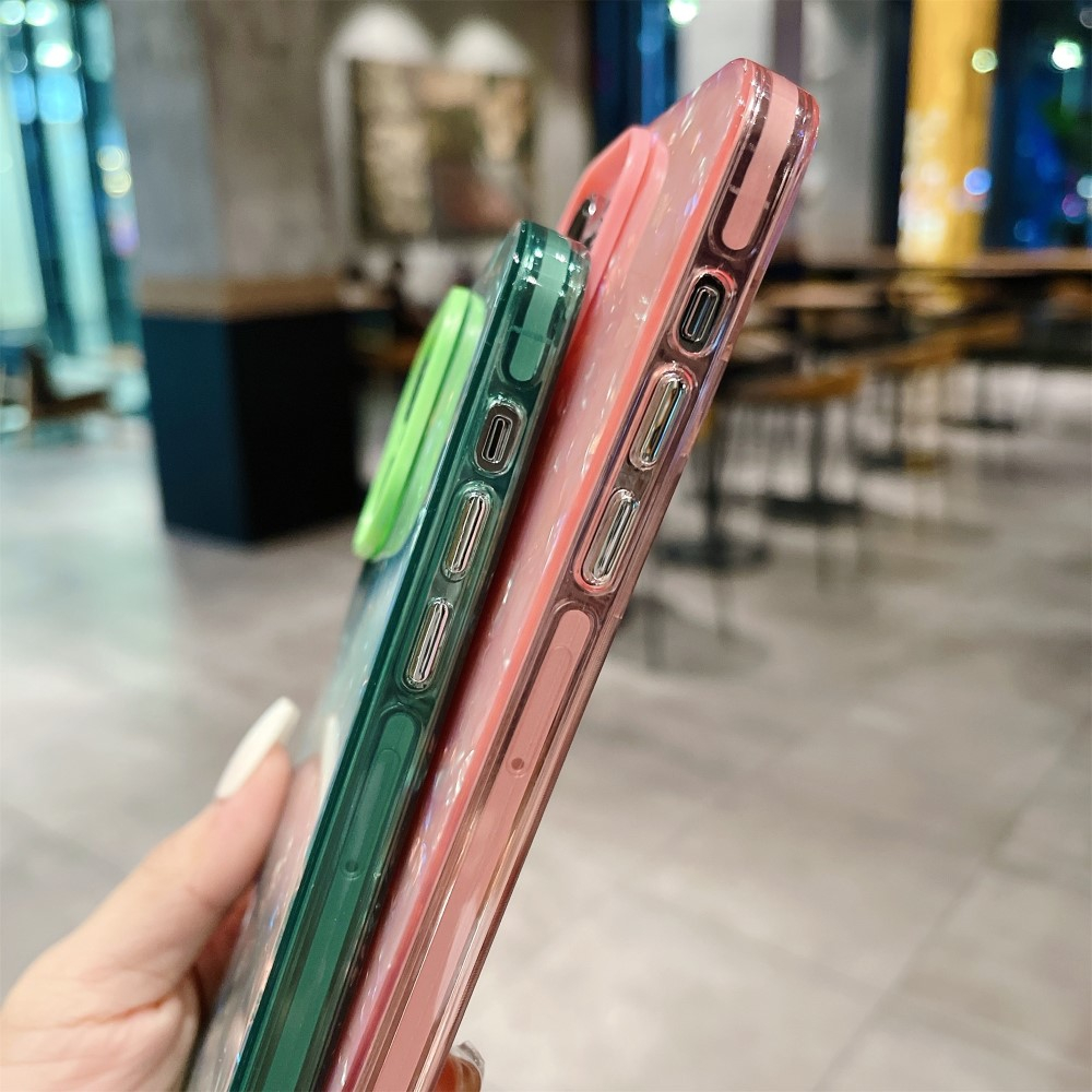 iPhone 15 Pro Max Hybrid Hardcase Hülle mit Acryl Rückseite im Glitzer Design - Lila / Transparent